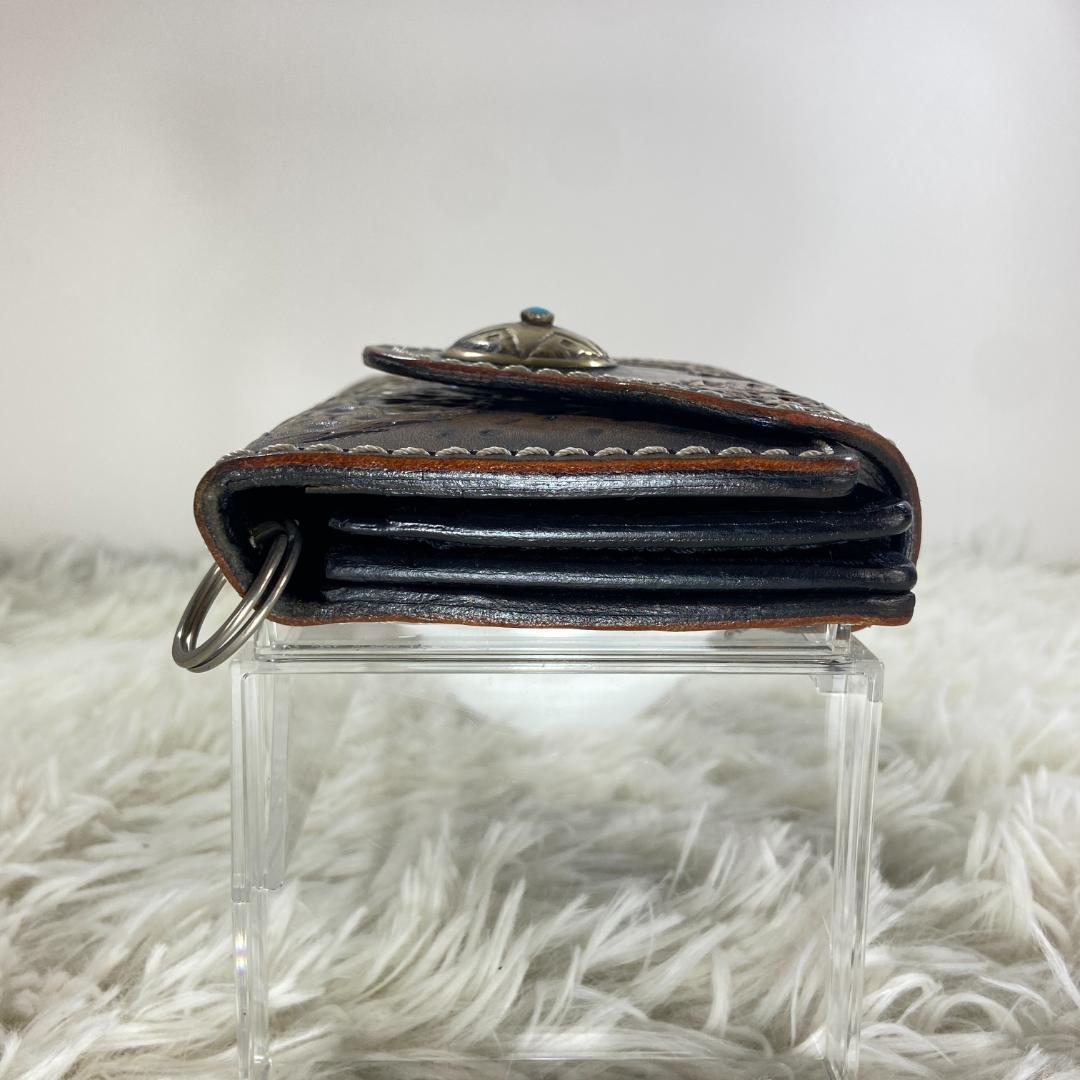 バイカーズウォレット　 レザー　長財布　本革　カーヴィング　コンチョ　ターコイズ