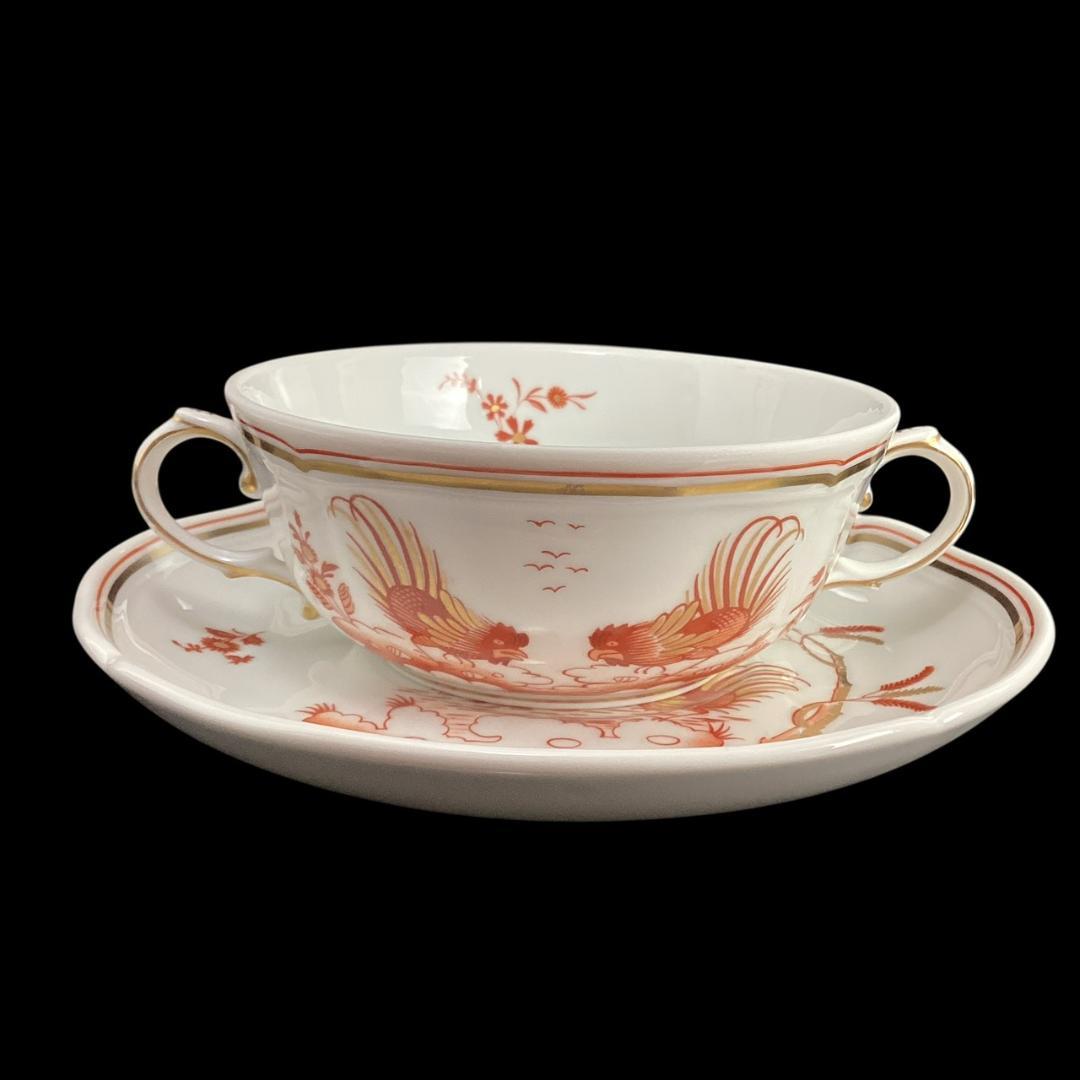 【希少】リチャードジノリ レッドコック スープカップ＆ソーサー ダブルハンドル②