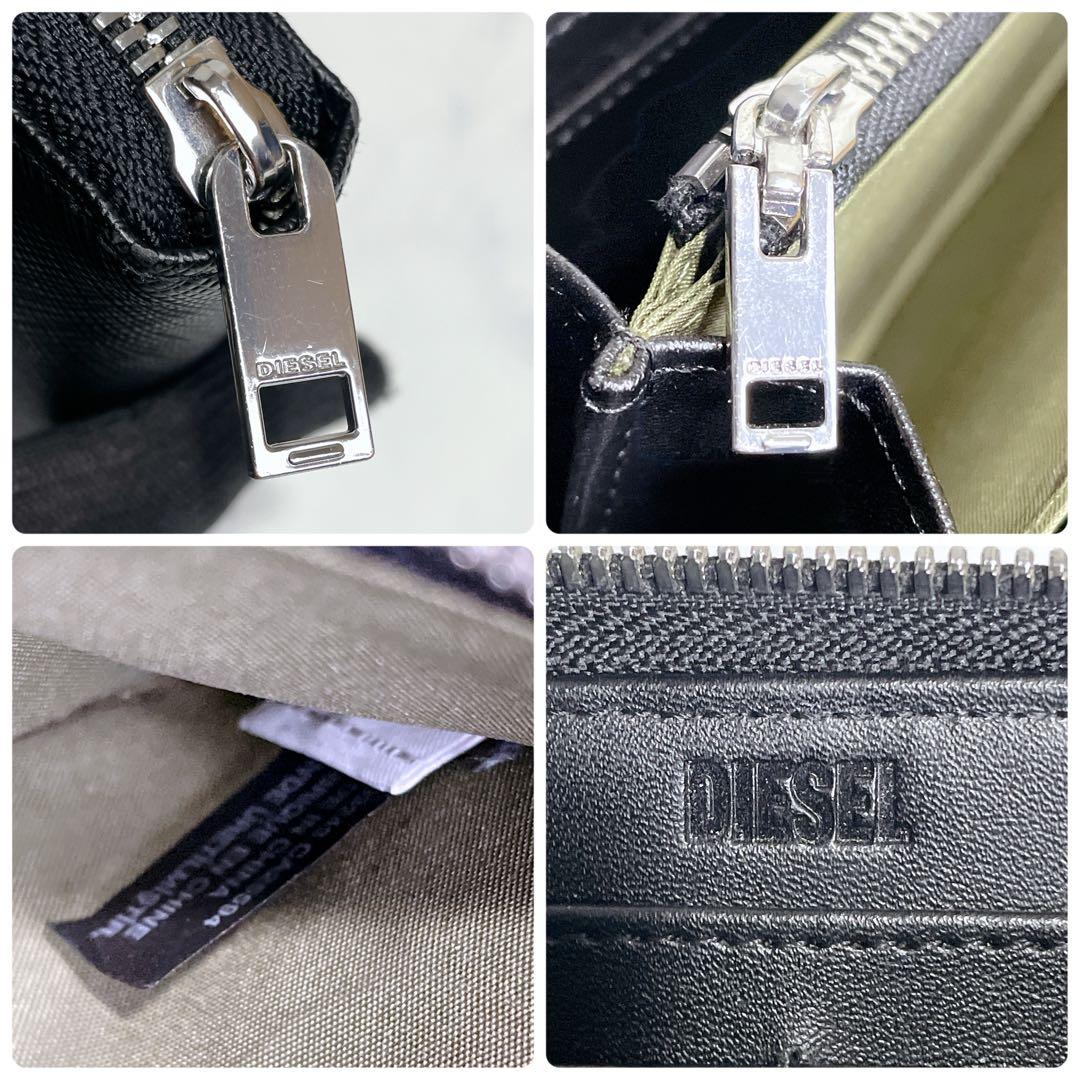 未使用級✨DIESEL デカロゴ ラウンドファスナー サフィアーノレザー 黒