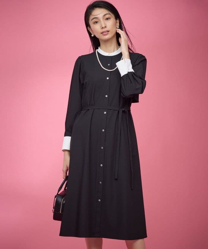 新品　組曲　ウーステッドライククロス シャツワンピース　黒　5サイズ XL