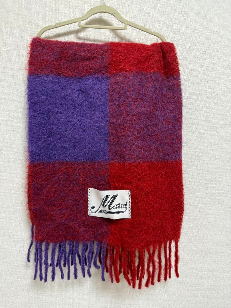 Marni 赤紫 チェック柄 マフラー