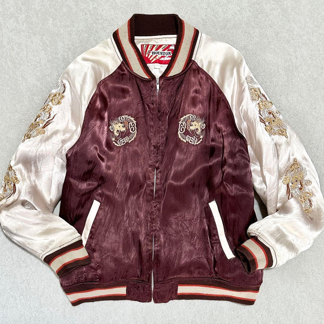 メンズL✨️ヒューストン　スカジャン　スーベニア　ドラゴン　龍　刺繍　ボルドー