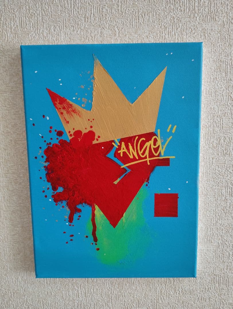 フランス人アーティストによる現代アート 抽象画 青 赤 金