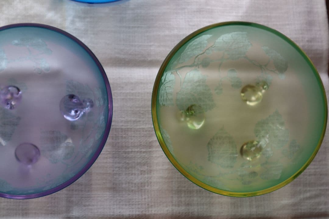 北一硝子　デザート椀セット 花柄 4個 スプーン付　ガラスボウル