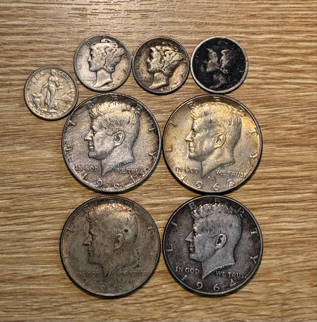 1964-1968 アメリカ 50セント銀貨 4枚 10セント 3枚 おまけ付