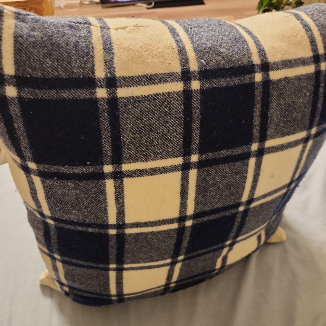 ラルフローレン　チェック柄クッションカバー ネイビー