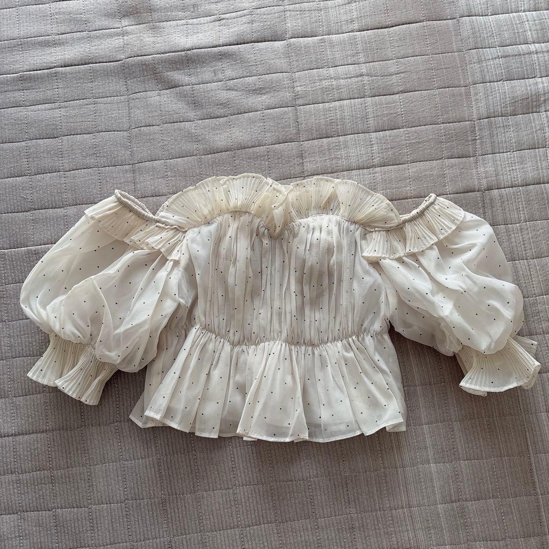 SNIDEL Sustainable ギャザーオフショルブラウスドット