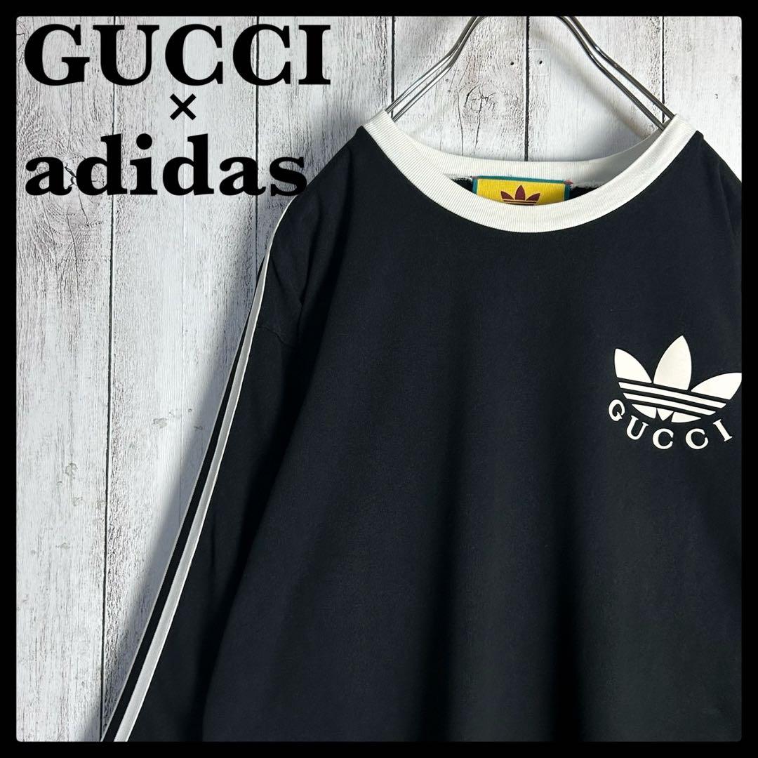 6088【人気コラボ】グッチ×アディダス‪☆袖ライン入りロンT 長袖カットソー