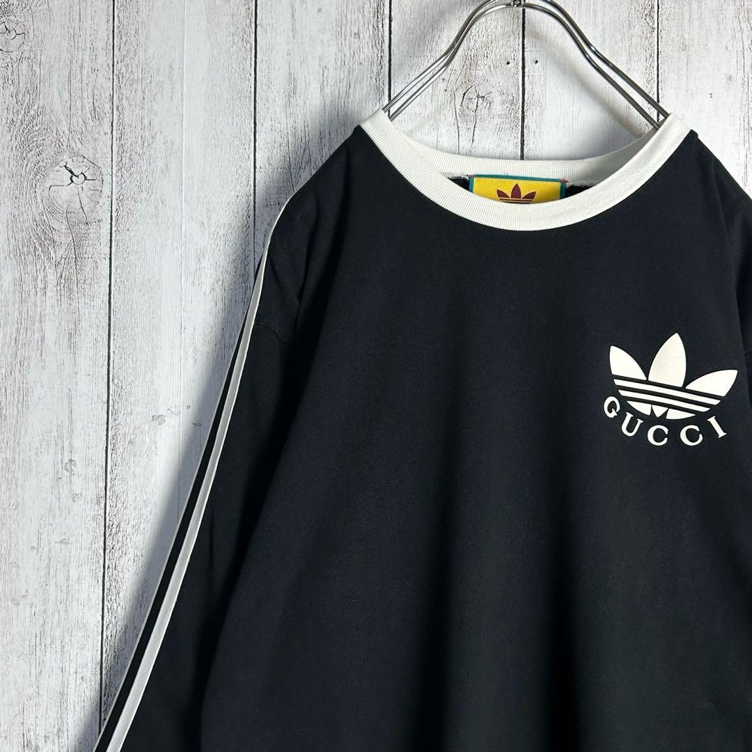 6088【人気コラボ】グッチ×アディダス‪☆袖ライン入りロンT 長袖カットソー