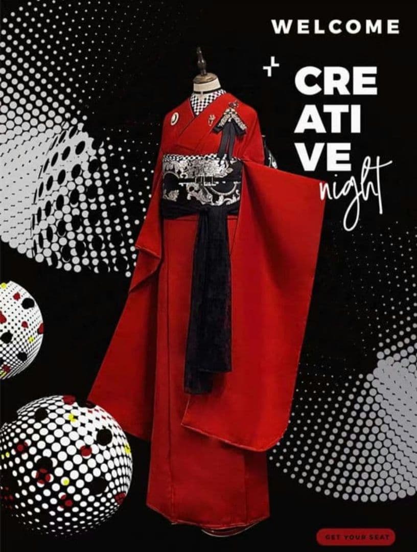 赤　色無地　振袖　キモノハーツ　キモノマチ　ふりふ　好きな方へ　モダン　レトロ