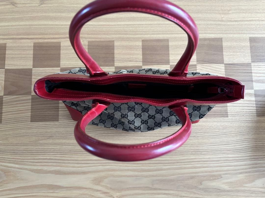 GUCCI グッチ GGキャンバス レザー トートバッグ 赤　002 1119