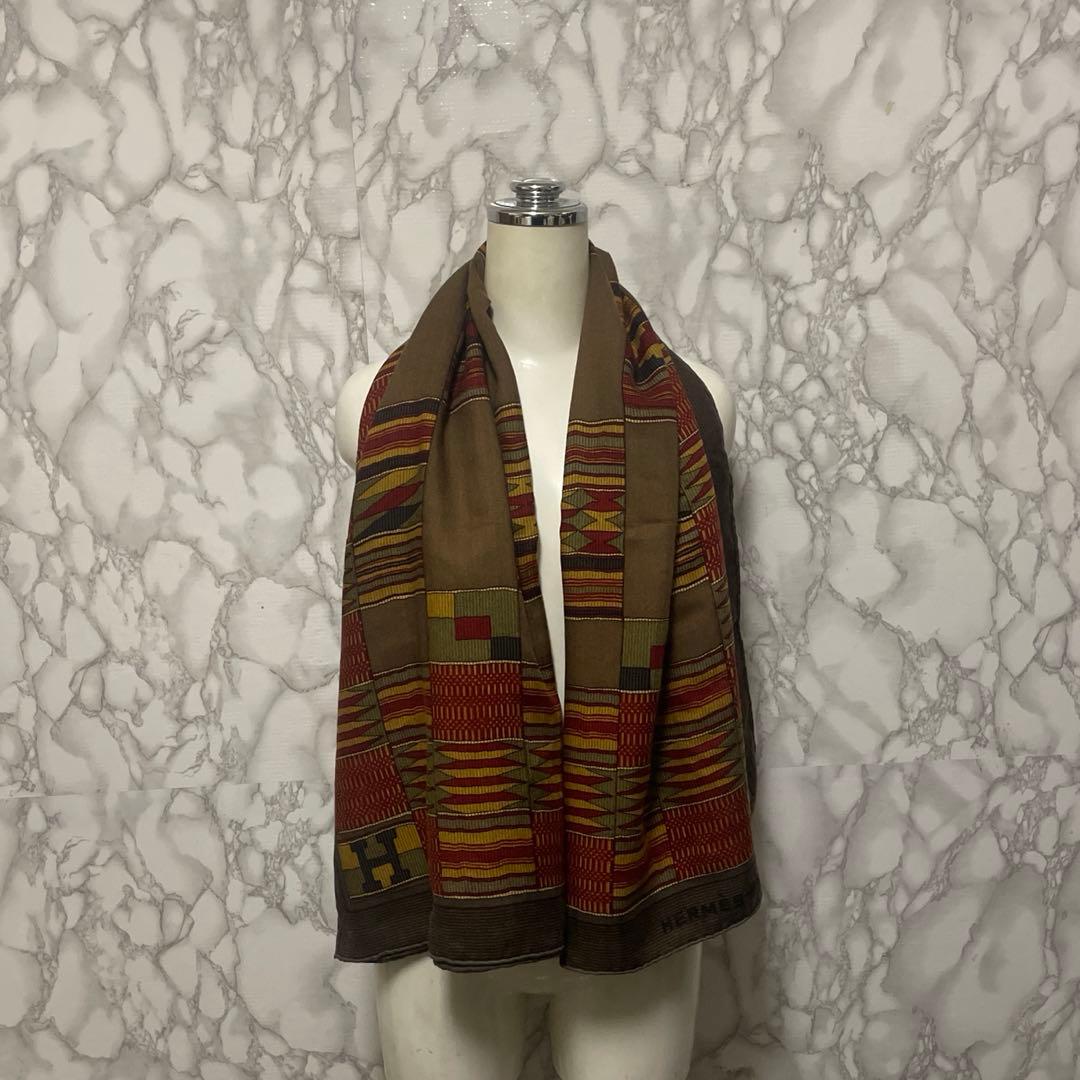 美品　HERMES カシシル　カレ140 カシミヤシルク大判スカーフ　マフラー