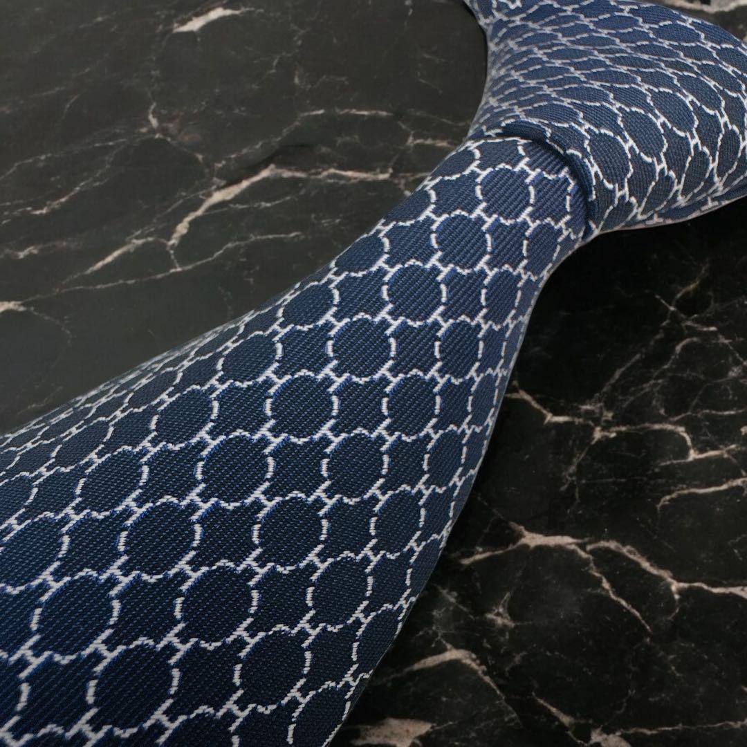 HERMES エルメス ネクタイ ネイビー ファソネ ジャガード