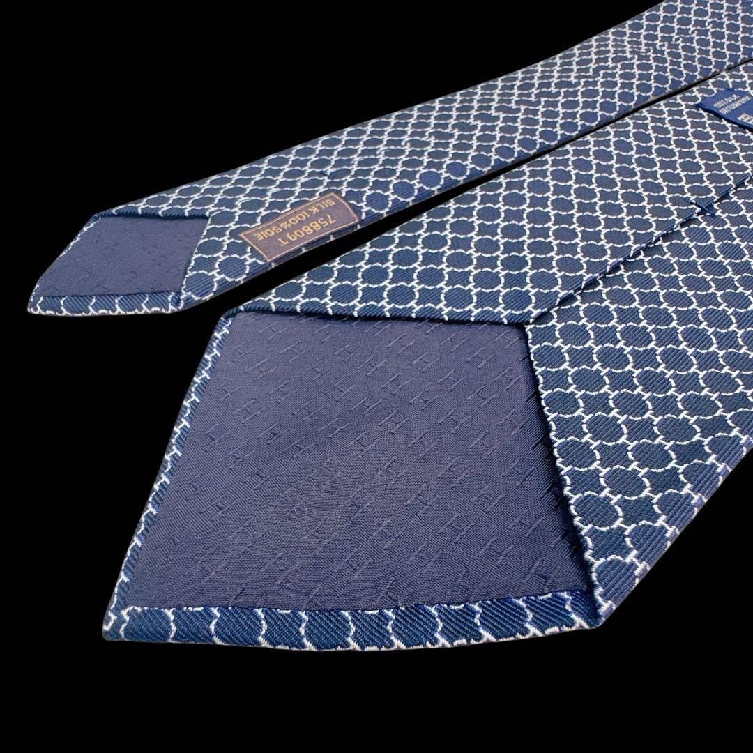HERMES エルメス ネクタイ ネイビー ファソネ ジャガード