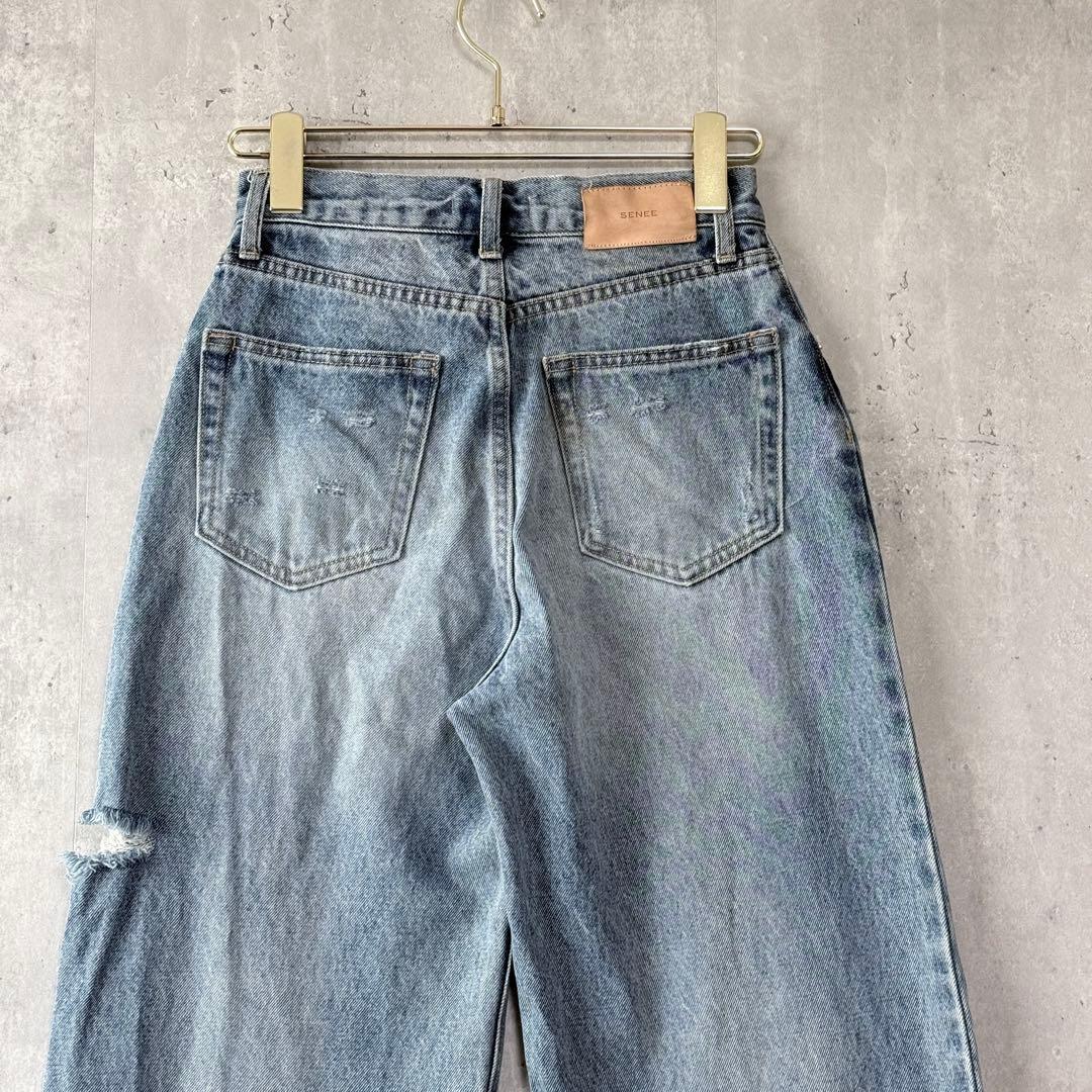 SENEE セニー ワイドデニムパンツ ダメージ ユーズド加工 サイズ S