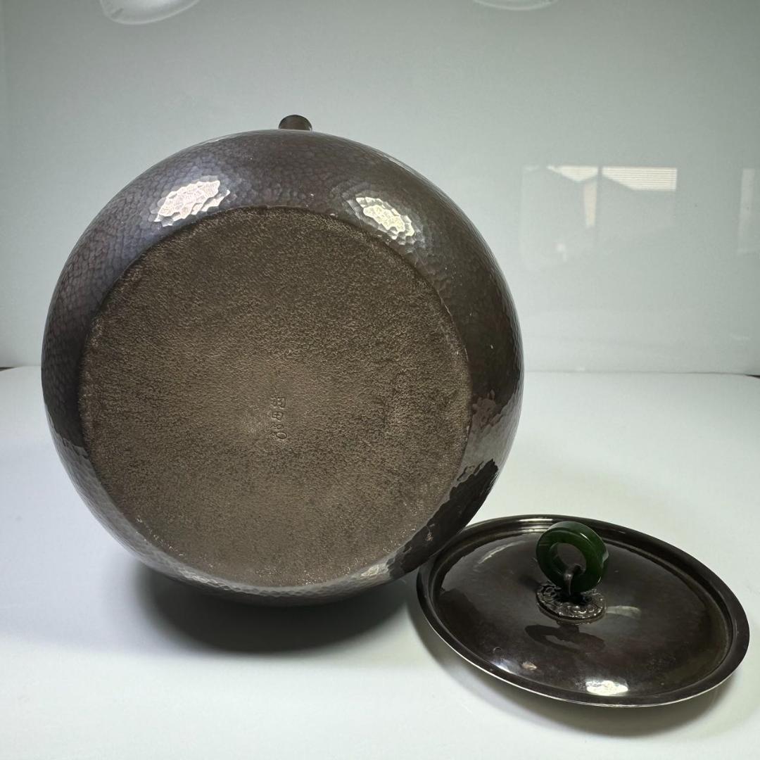 純銀製 羽田花押 寶珠 薬缶 貴石摘 銀瓶 煎茶道具 湯沸 美術品 純銀保証