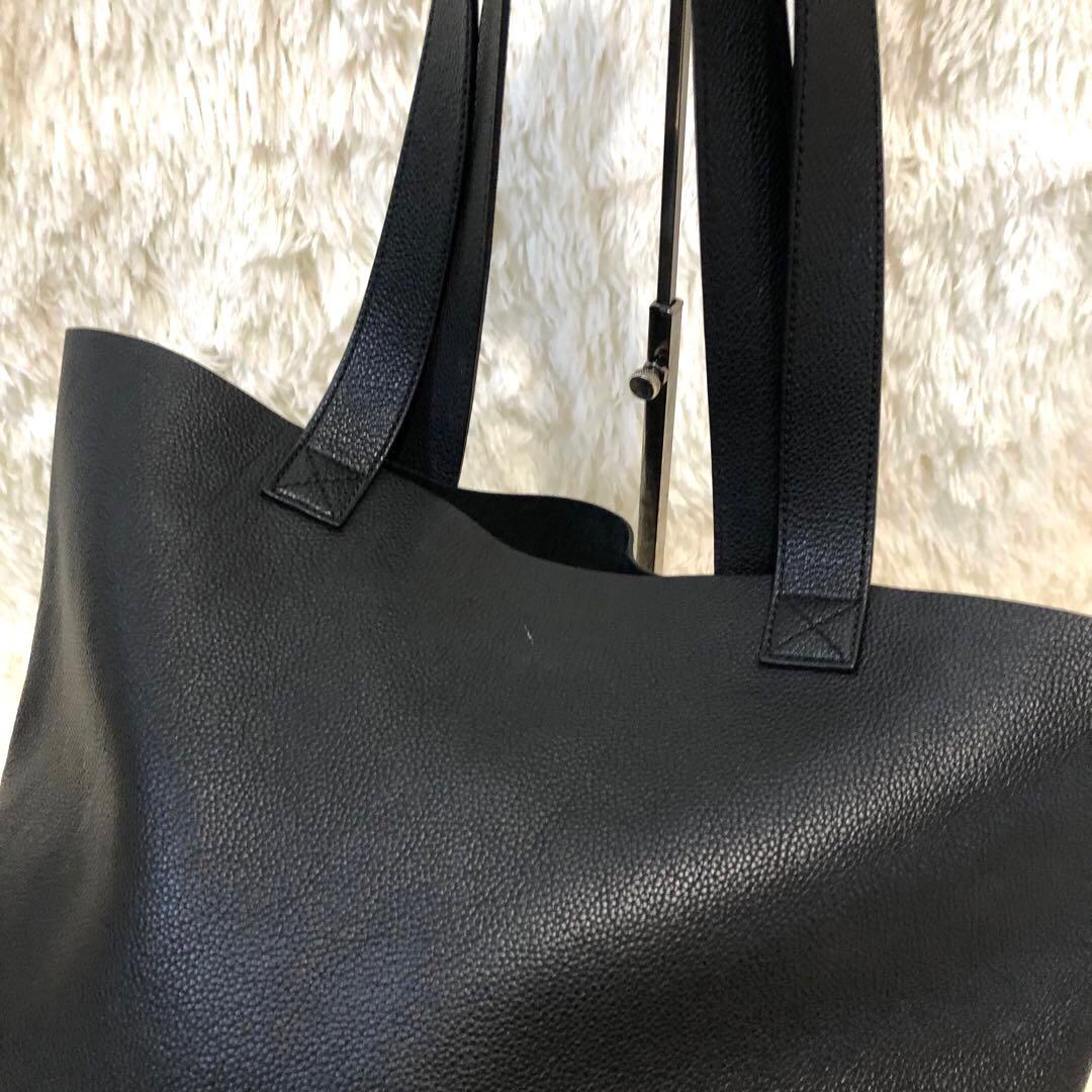 未使用級✨グッチ　レザー トートバッグ　ロゴ シェリーライン　ブラック メンズ