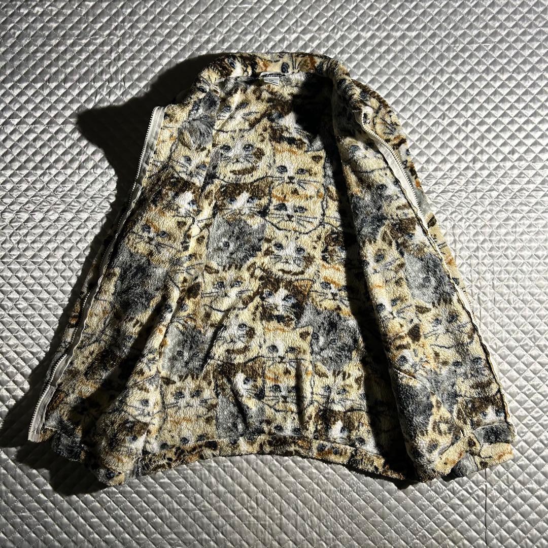 90s 猫フリースジャケット キャット ボア ジップアップ アニマル 動物