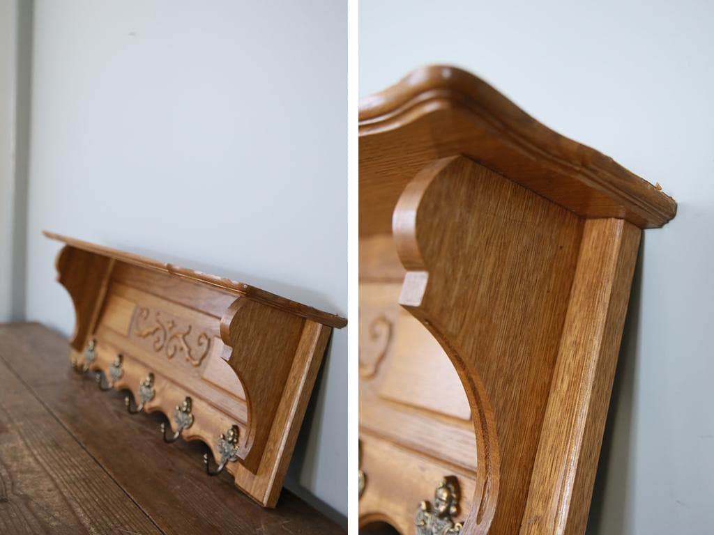 フランスアンティーク木製ウォールフック/シェルフ/壁掛けラック(86-174)