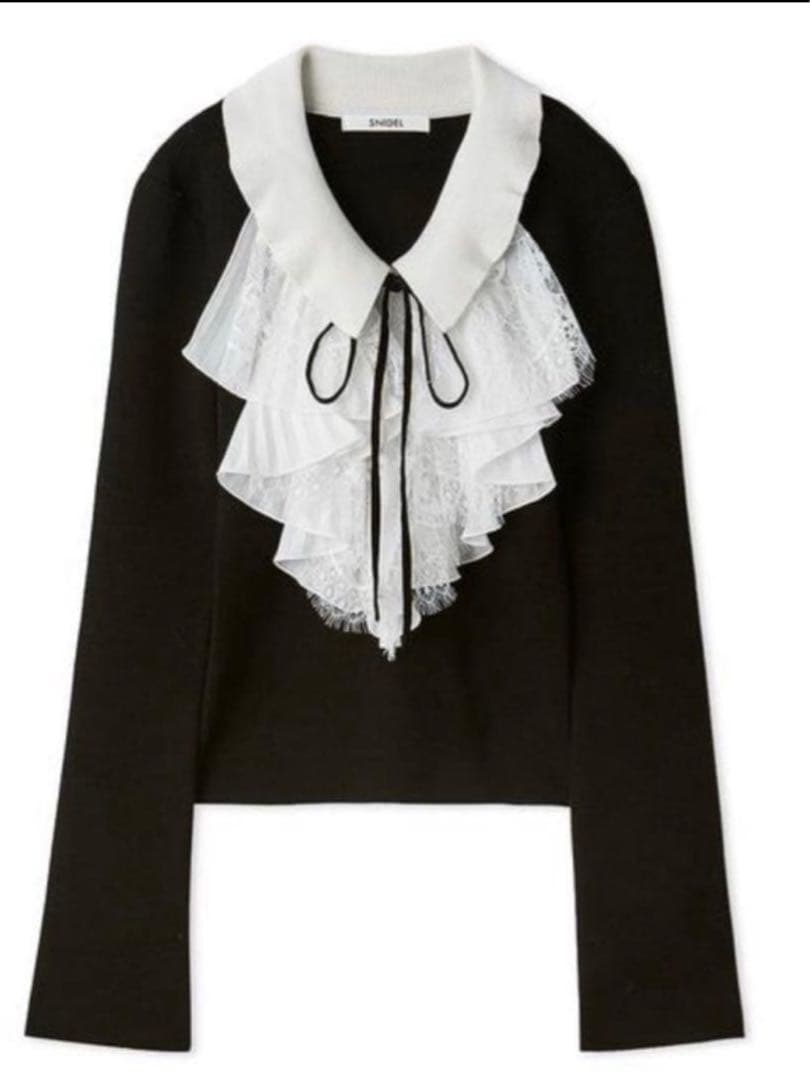 SNIDEL♡Sustainableレイヤードラッフルニットプルオーバーブラック