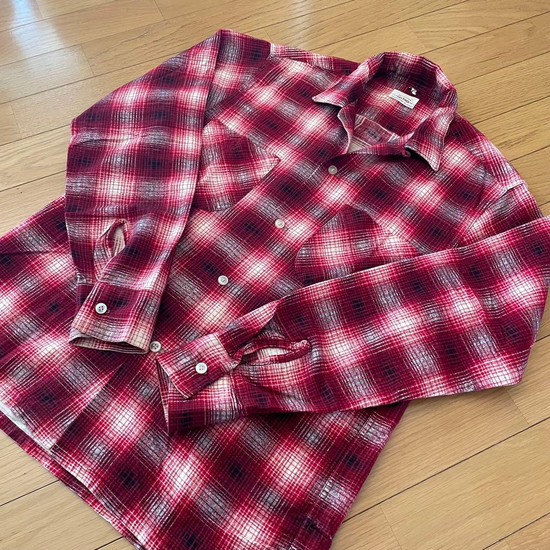 60s ダンリバー プリントネル USA オープンカラー オンブレ チェック