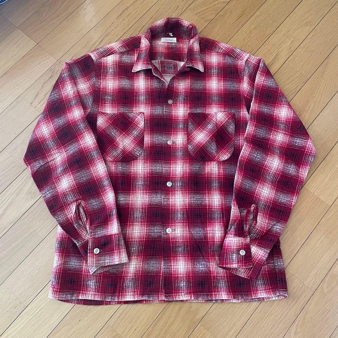 60s ダンリバー プリントネル USA オープンカラー オンブレ チェック