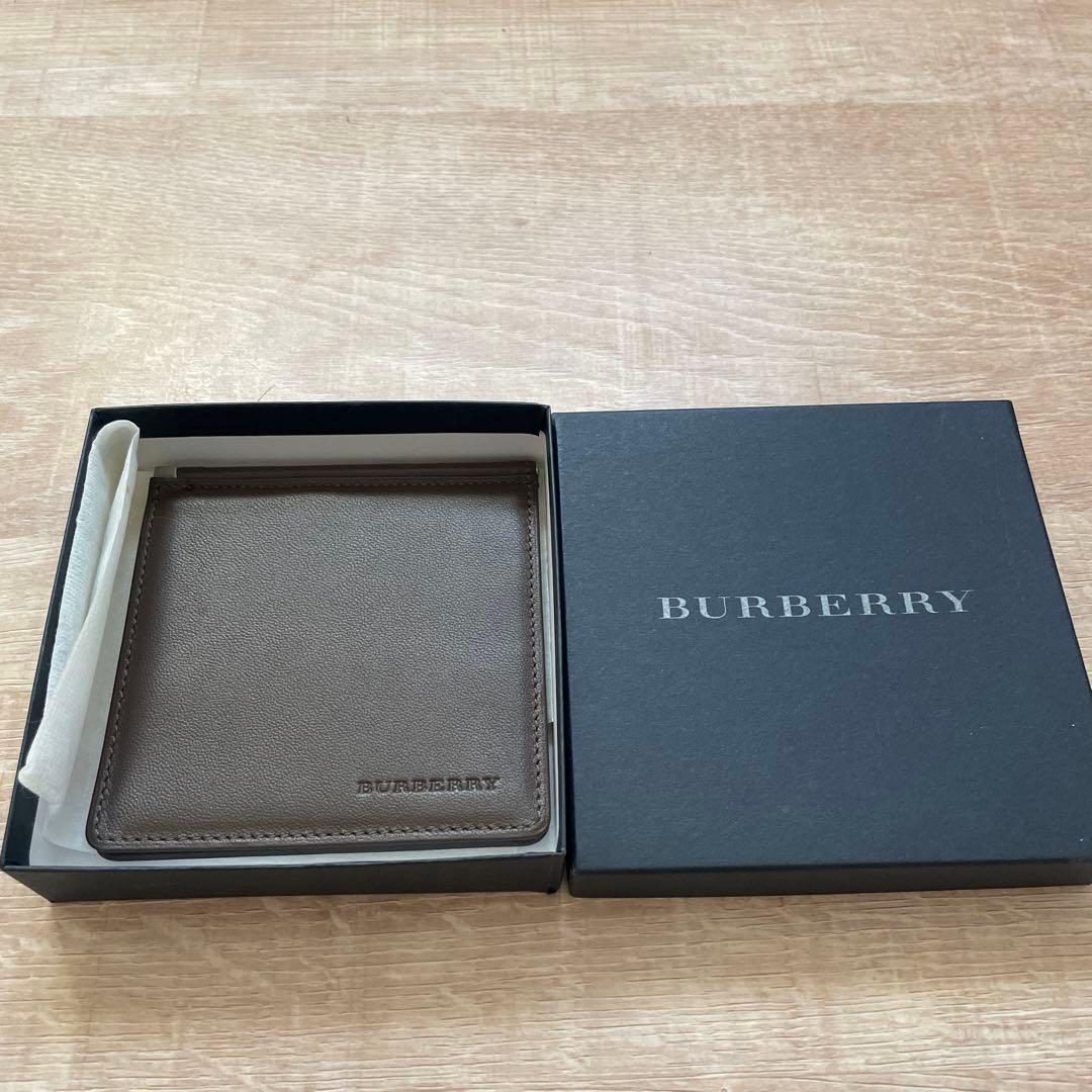 たかもる　バーバリー　マネークリップ　ノバチェック レザー　茶色