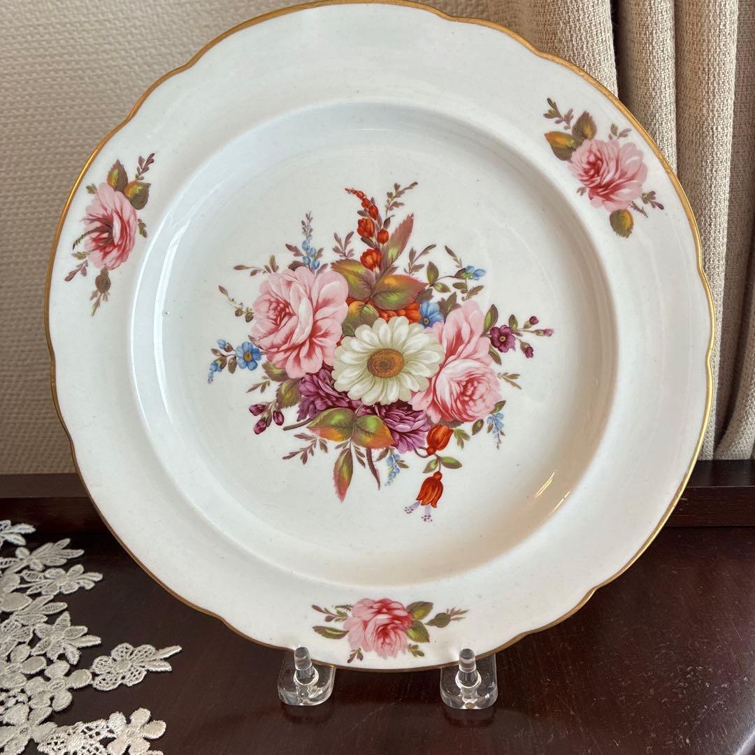 稀少　英国アンティーク　チャールズボーン　19世紀初頭薔薇のブーケのプレート