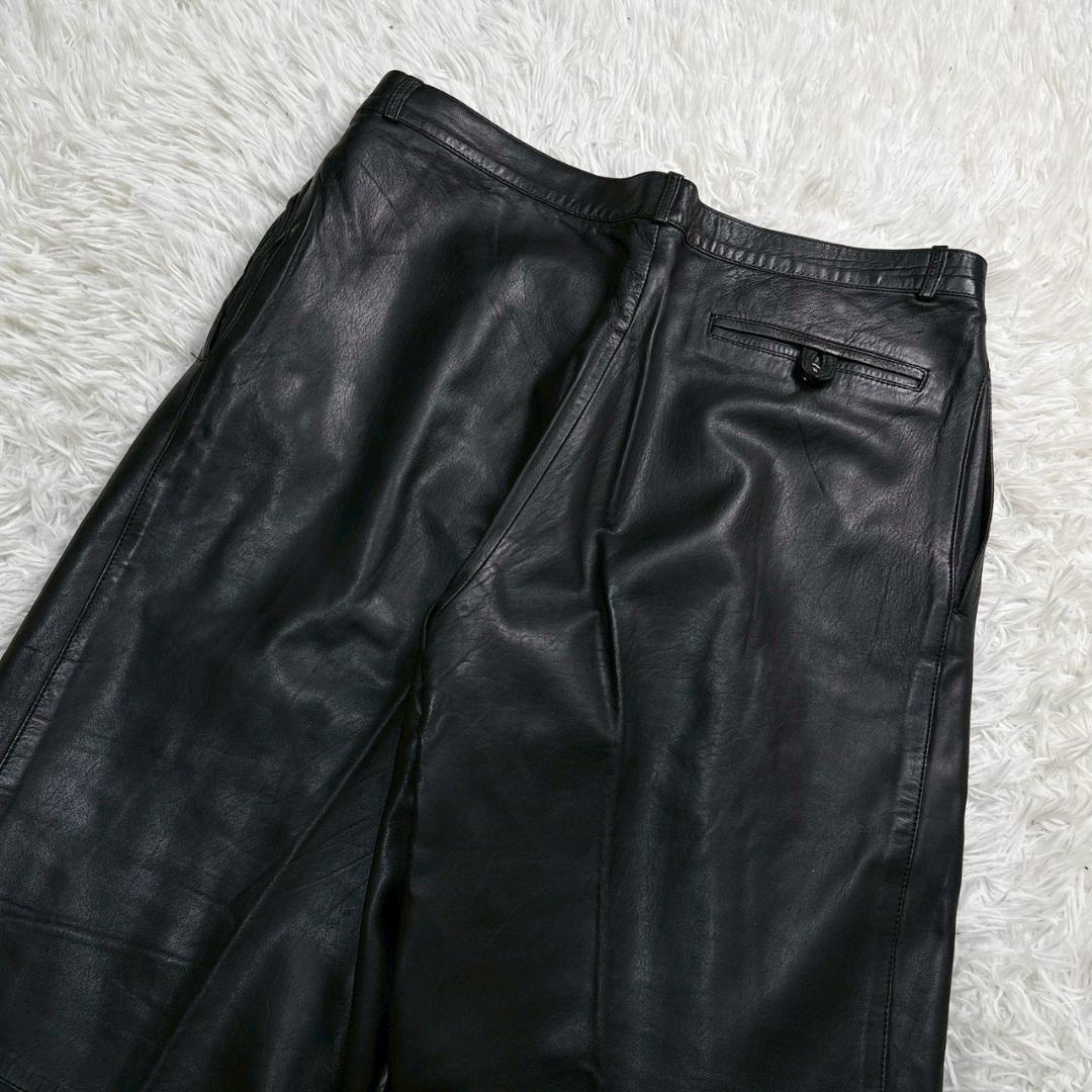 ブラック バイカー 牛革 レザー ワイドパンツ　XXLサイズ