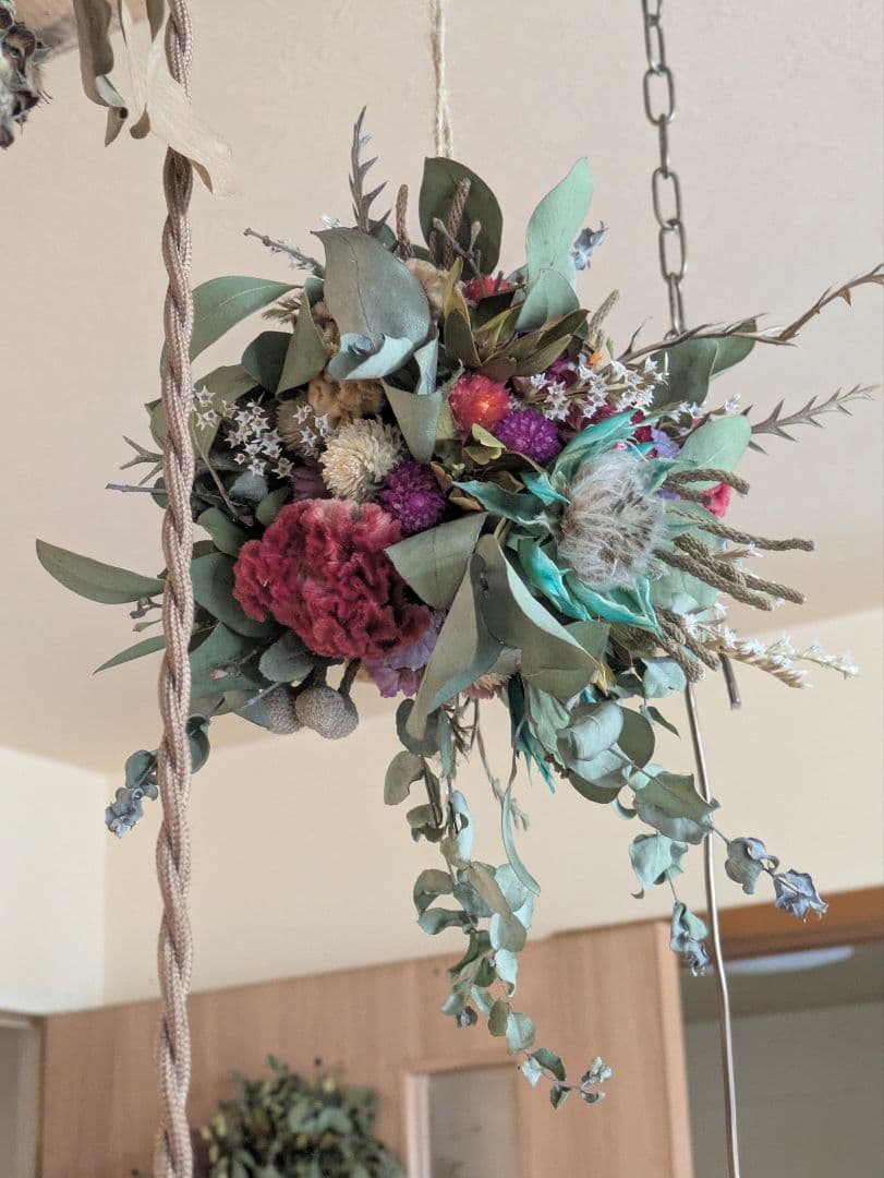 ドライフラワー★ゆらゆらフライングボール★セルリア　ケイトウ　1点物　インテリア