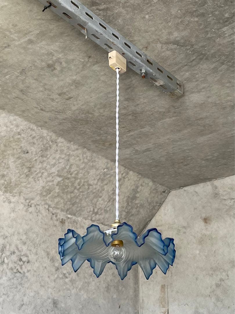 76. 40’s フランスアンティーク　古民家 ガラスシェードペンダントランプ