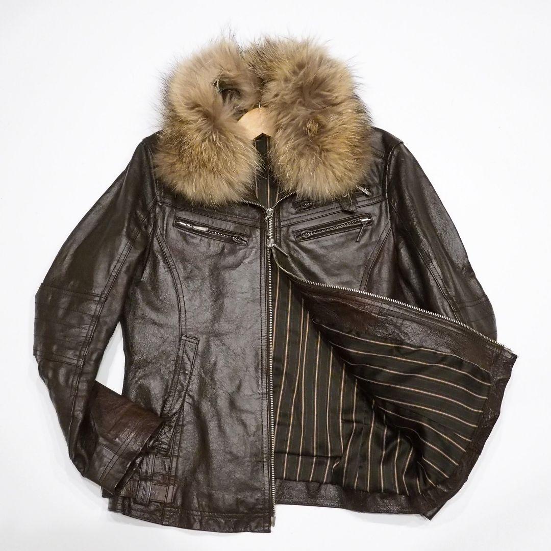 A.S.M シングルライダースジャケット 2way ファー付き 本革 48