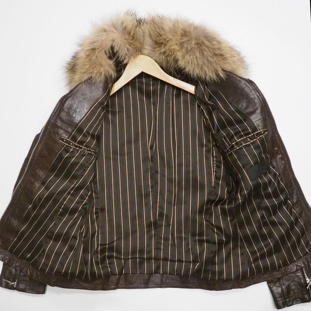 A.S.M シングルライダースジャケット 2way ファー付き 本革 48