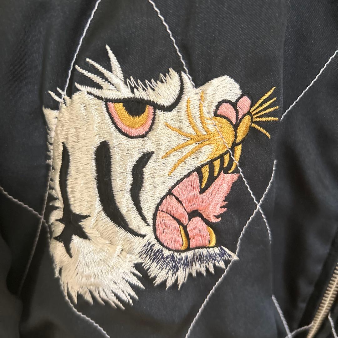 90s 回転式ジップ ビンテージスカジャン 白虎×龍×日本地図　テーラー東洋