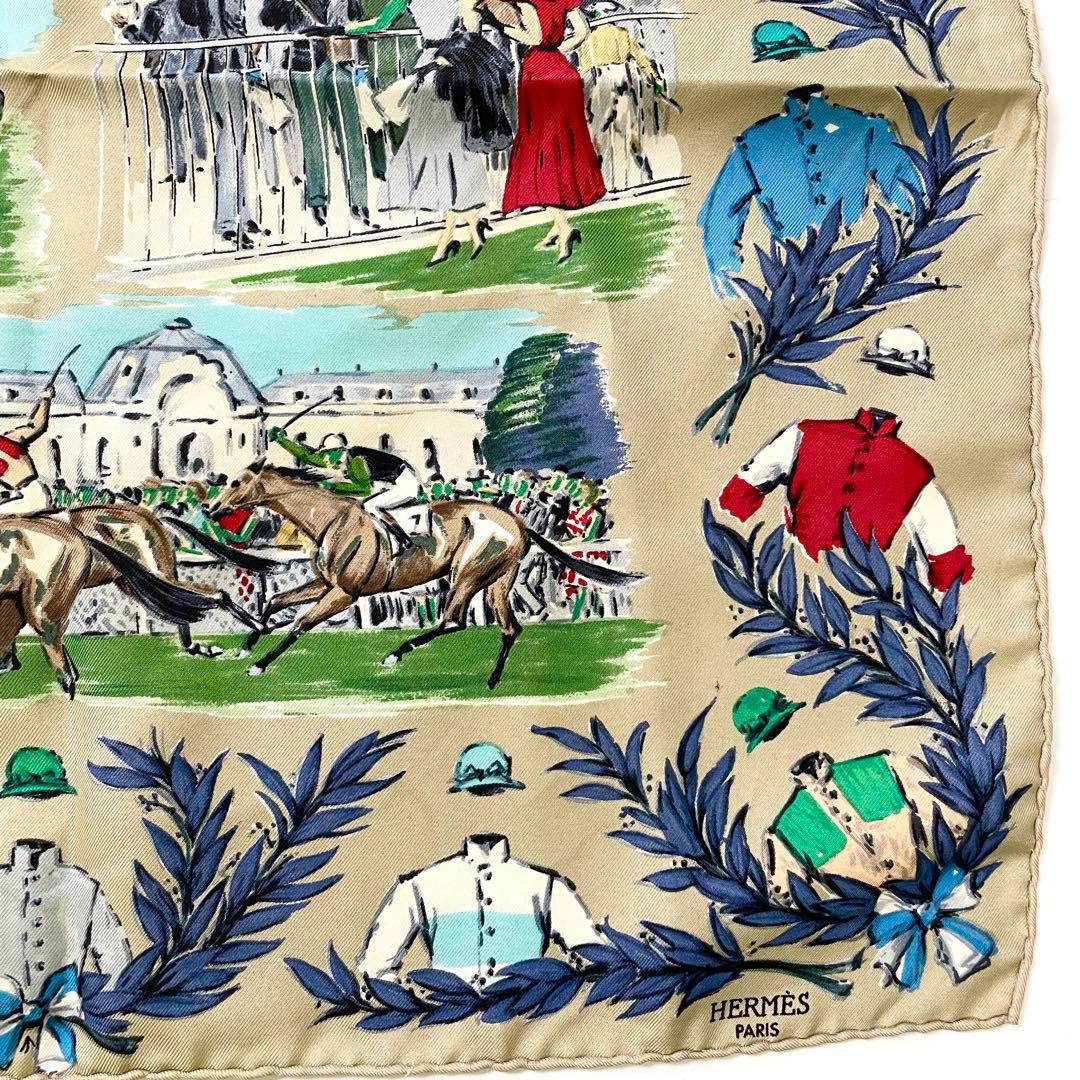 エルメス　カレ40　CHANTILLY　競馬場　シルク　43cm スカーフ　　M