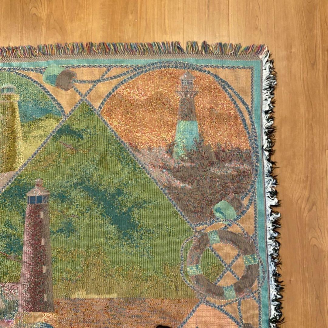 美品　CROWN CRAFTS 灯台柄 ゴブラン織り ラグ タペストリー