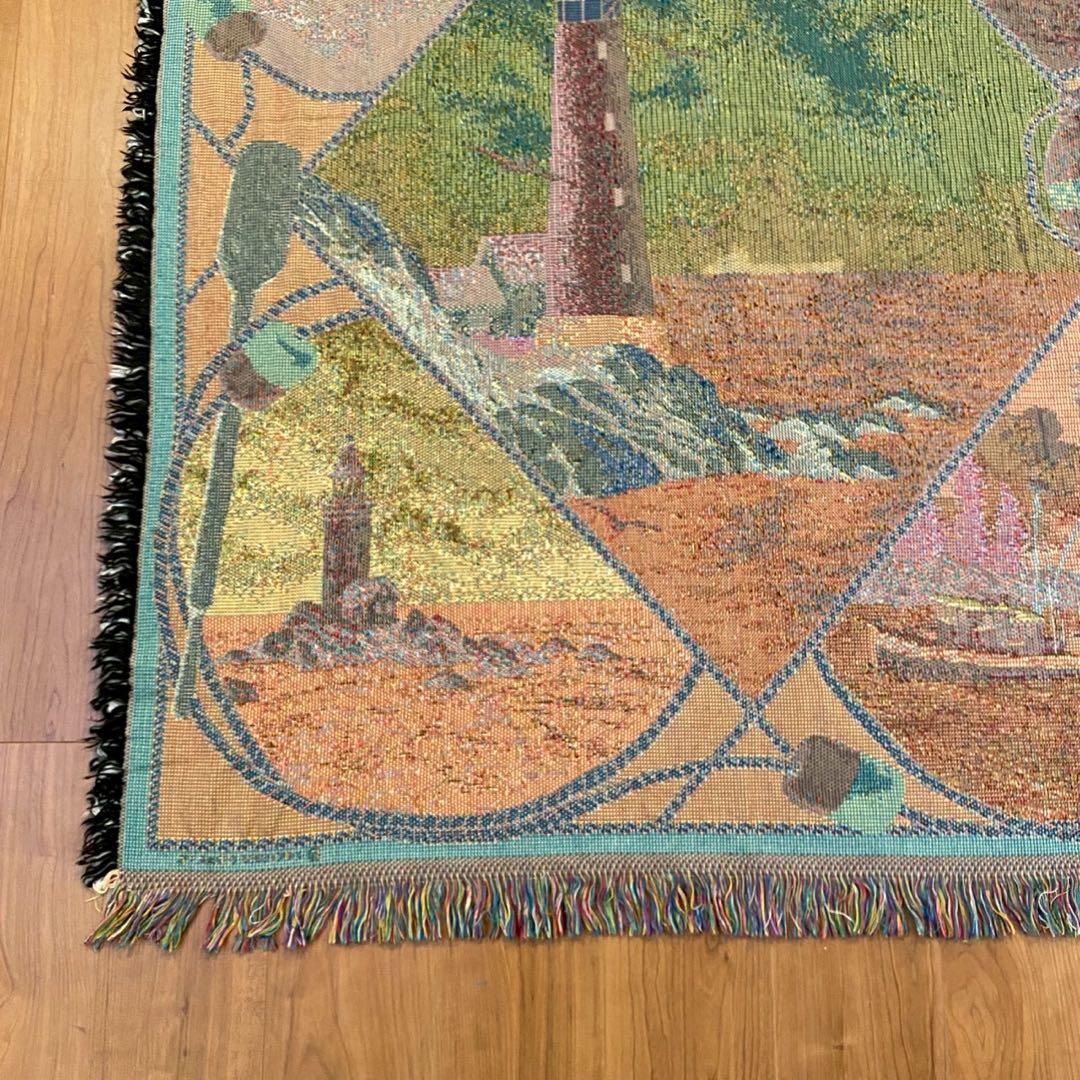 美品　CROWN CRAFTS 灯台柄 ゴブラン織り ラグ タペストリー