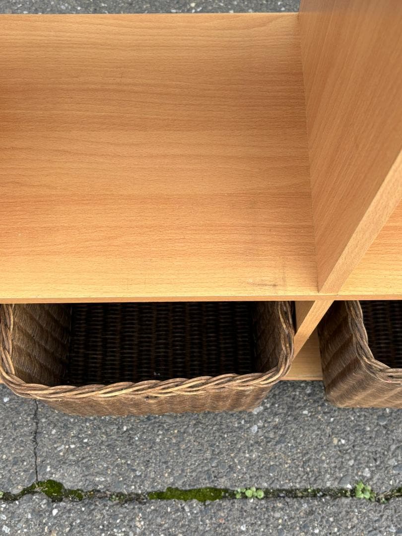 スタッキングシェルフ ラタン角型バスケット3個付き