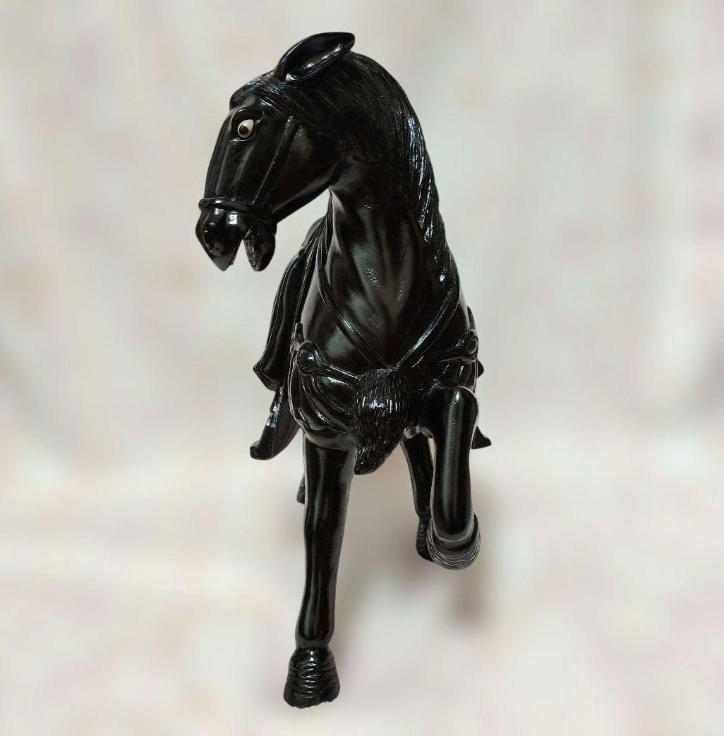 木製　馬　木彫り　戦勝馬　花櫚　工芸品　置物　オブジェ　手彫り　干支　午　唐木