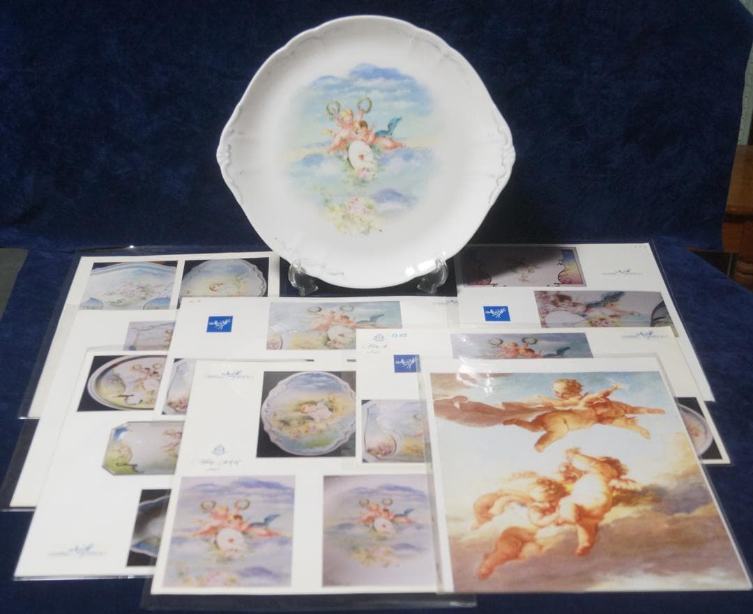 天使絵皿　マーティシ・ミクロシュ(元ヘレンド社ヘッドペインター）資料写真付き