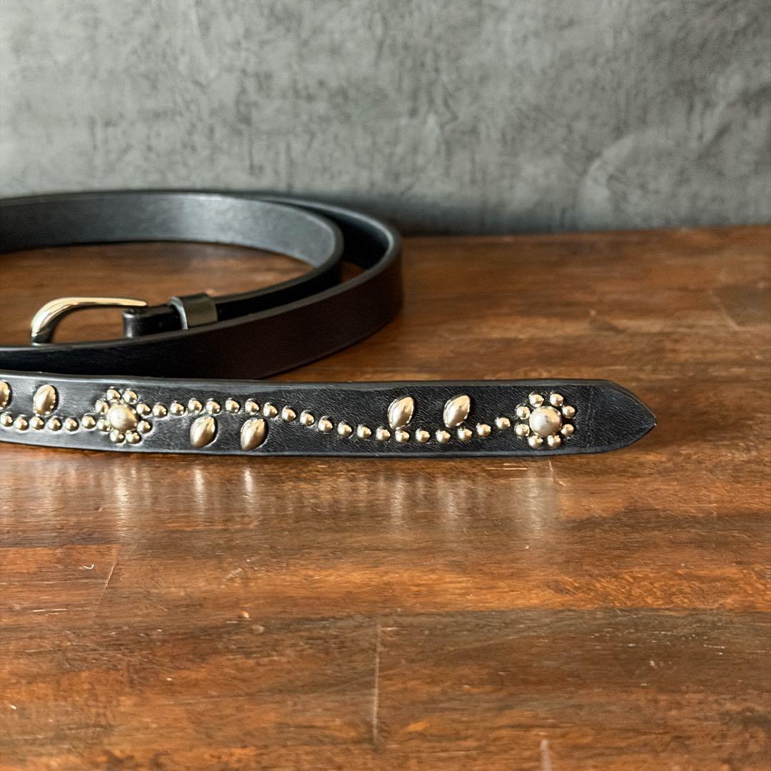 スタッズナローベルトエンドフラワーシルバー18mm32inch130cm