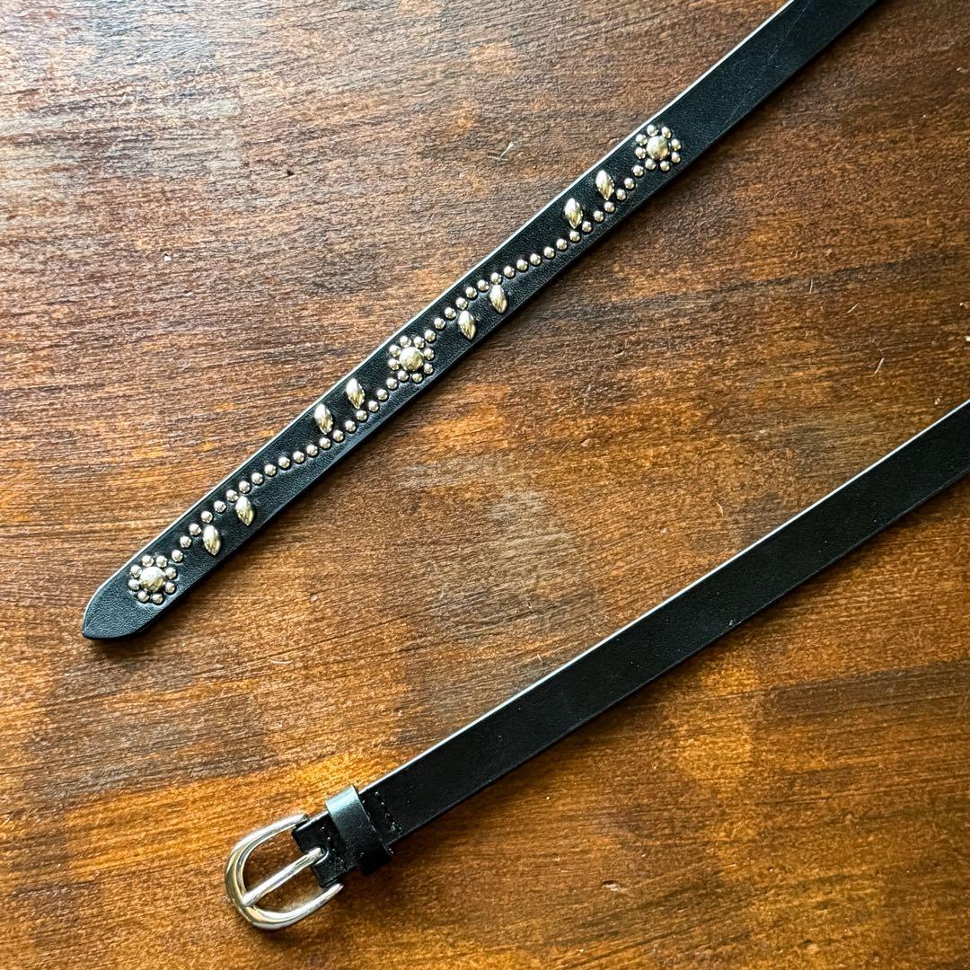 スタッズナローベルトエンドフラワーシルバー18mm32inch130cm