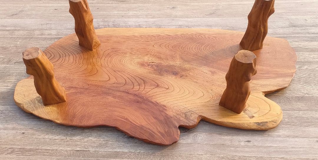 [風太☆]一枚板 座卓 ナチュラルウッド オーバルテーブル リペア済