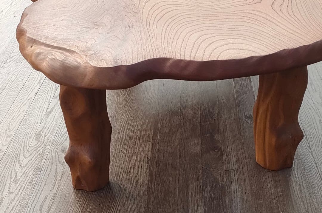 [風太☆]一枚板 座卓 ナチュラルウッド オーバルテーブル リペア済