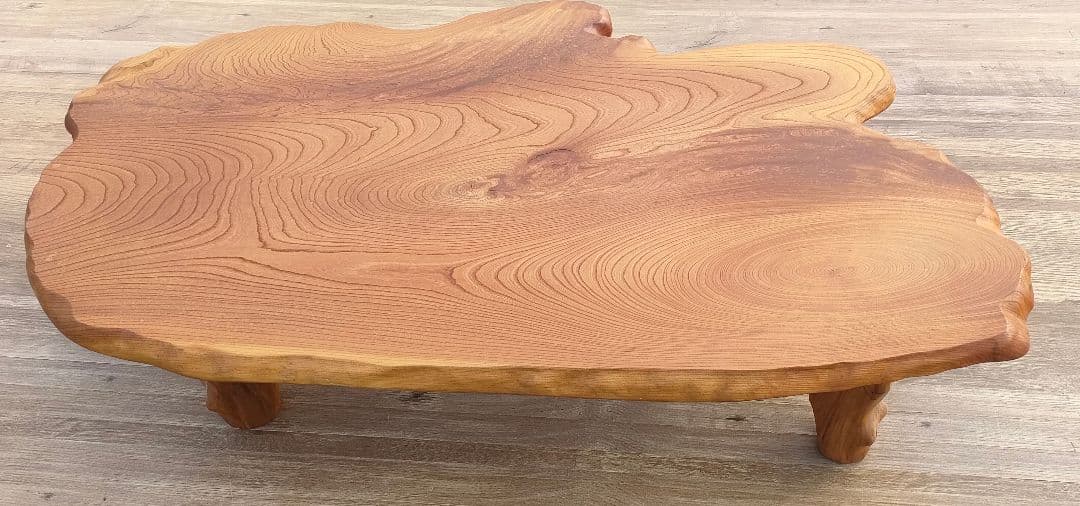 [風太☆]一枚板 座卓 ナチュラルウッド オーバルテーブル リペア済