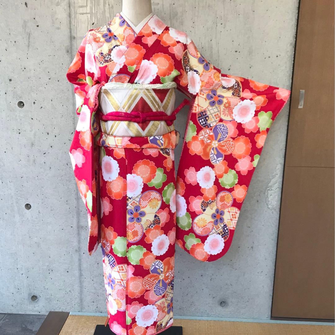 【乙葉】化繊　二尺袖　振袖　花柄　子供向け