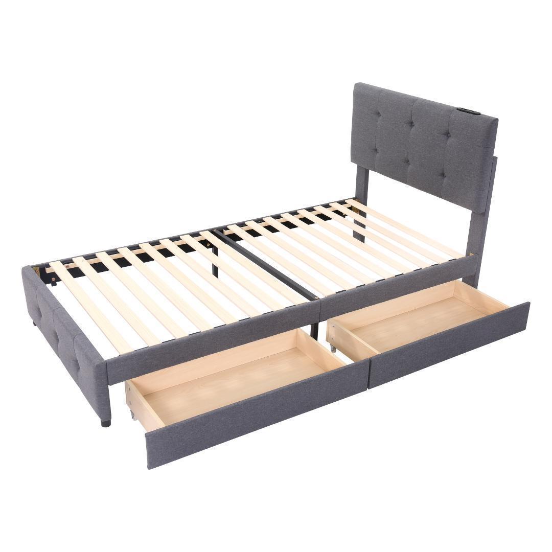 ファブリックベッド ベッドフレームのみ シングル 引き出し付きダークグレー