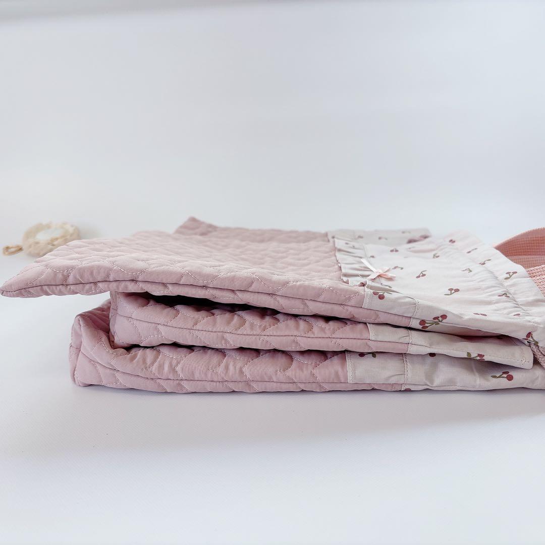 ハート　キルト　レッスンバッグ　上履き袋　体操着袋　キルティング　さくらんぼ