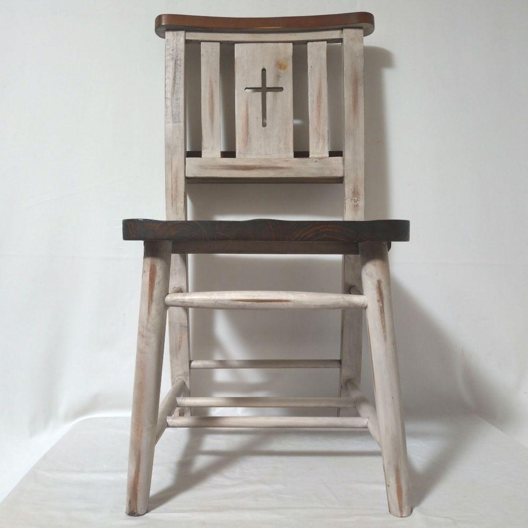 チャーチチェア　木製　アンティーク調　ヴィンテージ風　十字架　ダイニングチェア