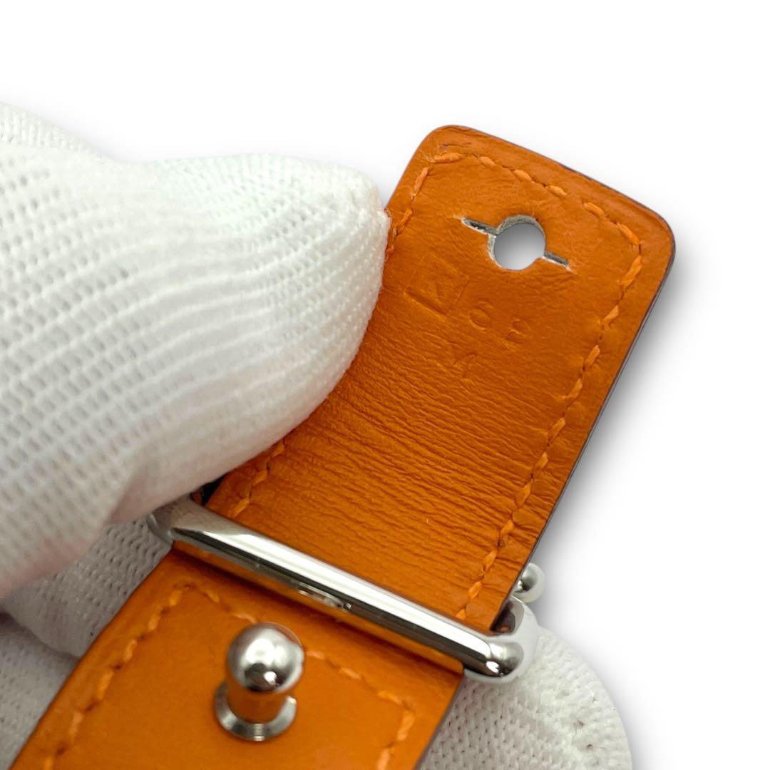 【美品】HERMES ナイトレザー ブレスレット オレンジ シルバー